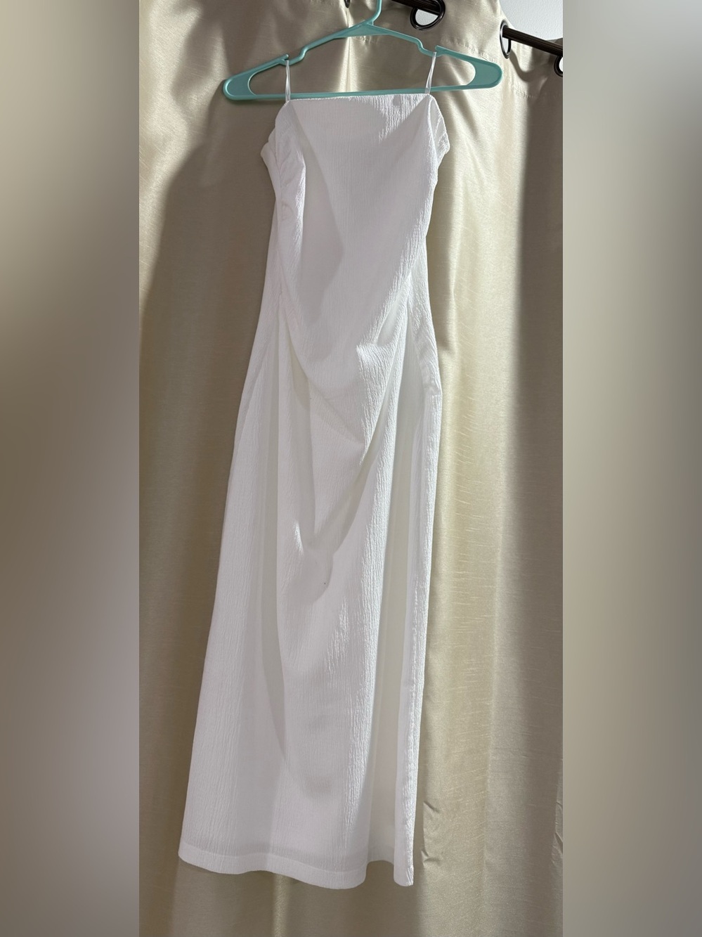 White Textured Midi Dress Strapless